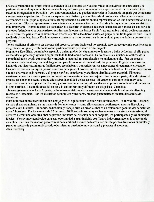 Story of Our Lives Spanish translation of written statement from co